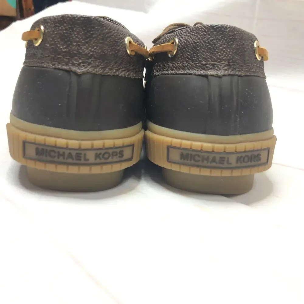 Michael Kors Rain Duck Boot Rubber and Monogram Leather Low Profile